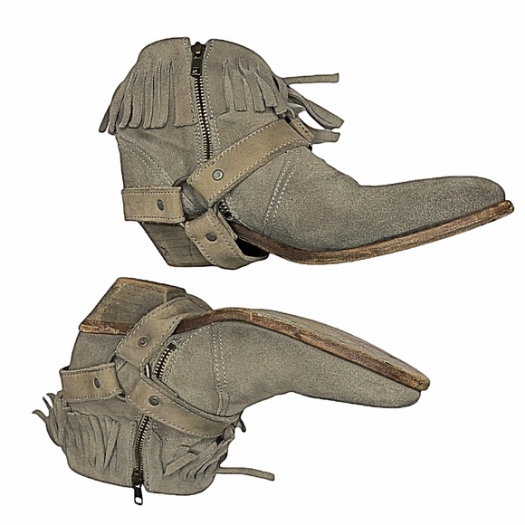 All Saints Bonnie Fringe Ankle Boots - Taupe - 9 - Picture 6 of 7
